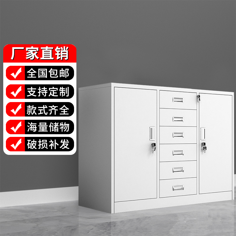 钢制铁皮文件柜办公室对开门家用宽中六下节矮柜收纳工具储物柜子