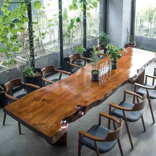 实木大板茶桌新中式办公仿古泡茶桌原木茶桌椅组合自然边整板茶几