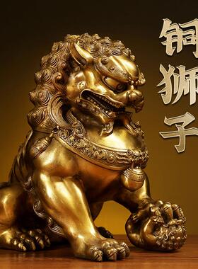 黄铜狮子摆件一对北京狮铜狮子大号宫门狮家居客厅店铺工艺装饰品