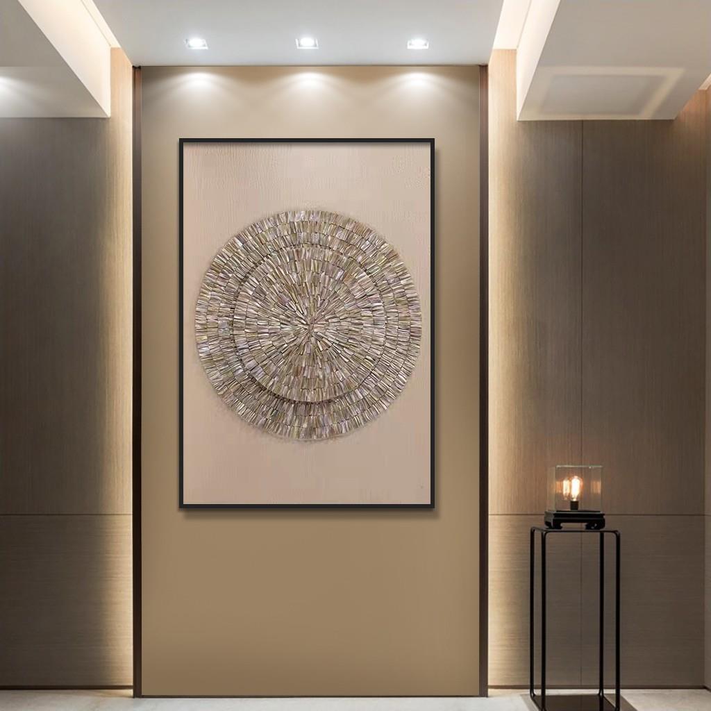 氛围led灯光画玄关手工天然贝壳装饰画客厅沙发挂画竖版立体实物