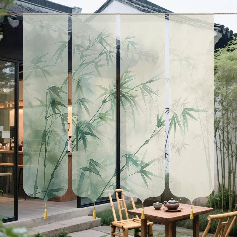 国风纱幔布中竹子挂定F997SSTM制茶馆吊式帘幔装饰布置半透挂纱商