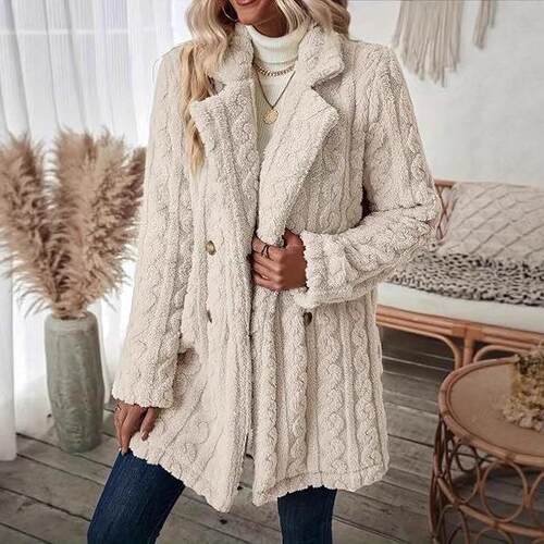 Women's plush jacket, warm suit collar, double mid length