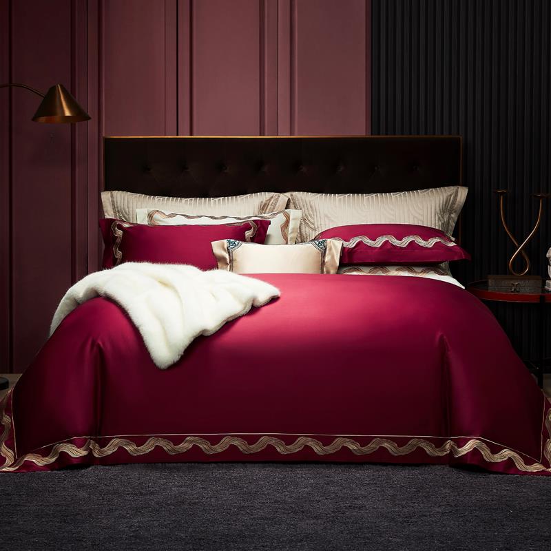正品1酒色婚庆四件套纯棉床单被套婚140支全红棉结新疆棉.8米床上