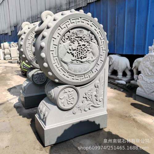 石雕门墩抱鼓石青石摆件户外家用门口装饰大象象狮子麒麟貔貅石鼓