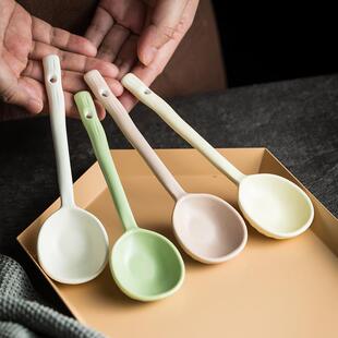 日式陶瓷勺子长柄家用汤勺高颜值汤匙喝汤汤匙创意甜品勺小瓷勺AI