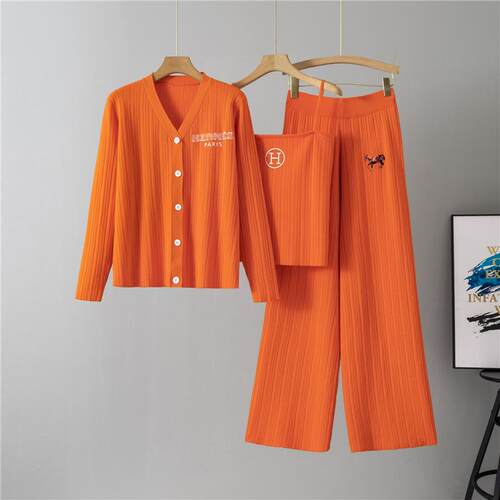 Knitted suit women's V-neck cardigan, camisole, wide leg