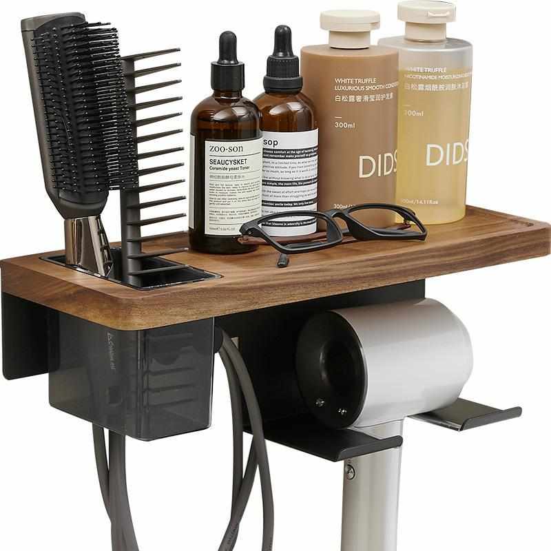 吹风机置物架免打孔卫生间电吹风支架挂架黑胡桃木厕所浴室置物架