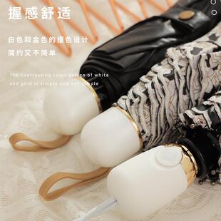 玫瑰花手提袋8骨五折伞刺绣三折自动伞黑胶遮阳太阳伞晴雨伞两用