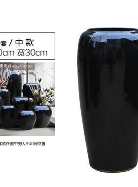 正品黑色酒店大堂落地端陶花瓷瓶摆件干支陶罐插花样器别高墅板房