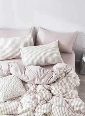 式简约床上四件套被格子套被罩宿舍套床单三件单人FWQ日双人床笠