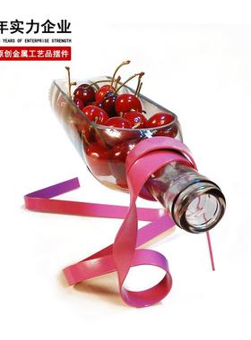 居家典雅 创意切割红酒瓶容器水果凉菜沙拉意境特色悬浮餐具摆件