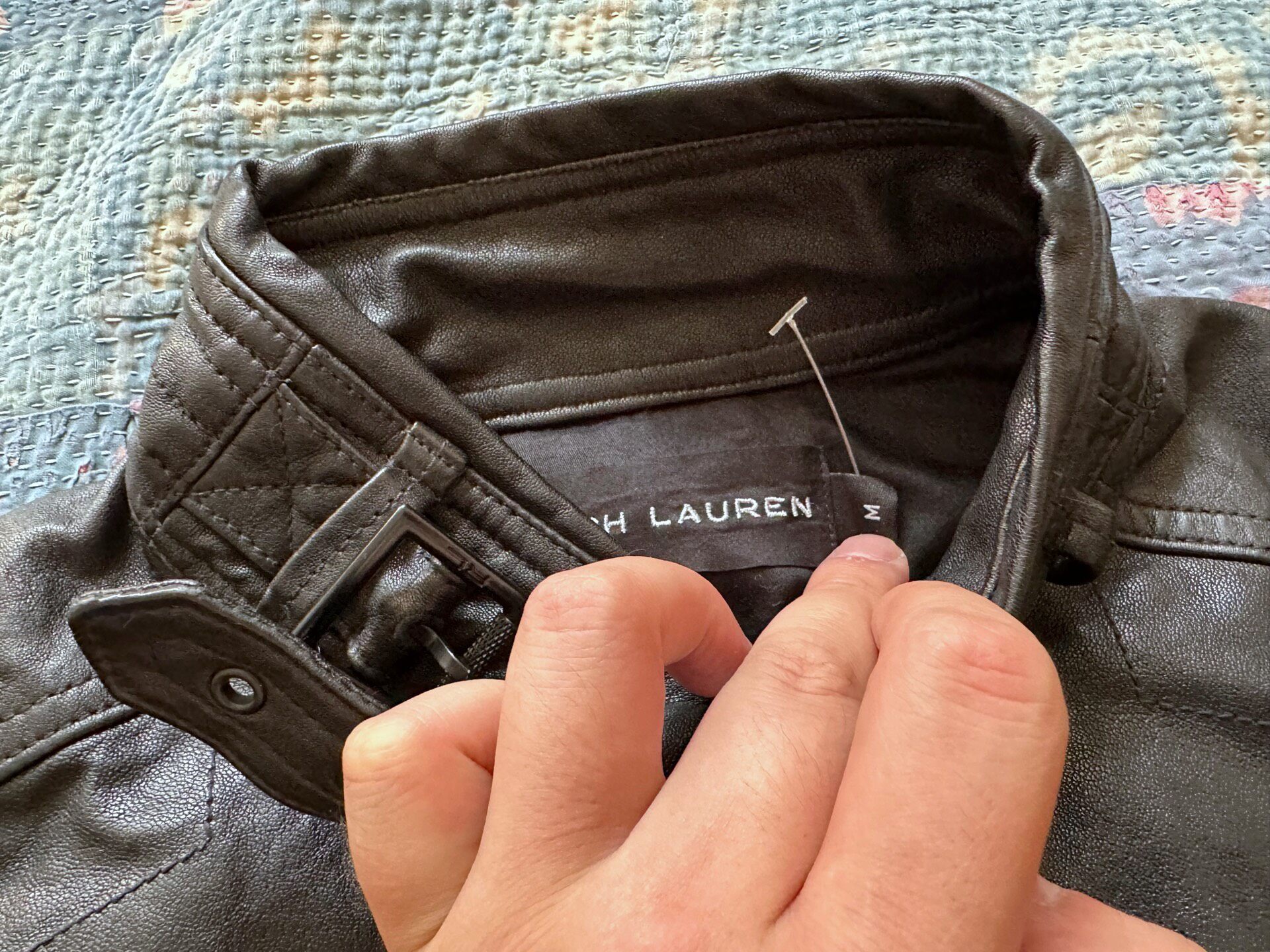 Ralph Lauren Black Straight Zip Leather Jacket — label
