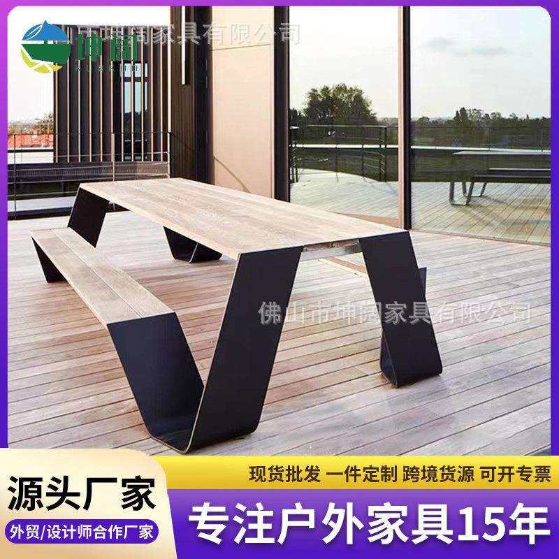 长桌连体户外桌椅组合别墅庭院花园塑木餐桌酒店室外露天室外家具