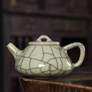 龙泉功夫茶具茶壶单壶石瓢壶陶瓷传世哥窑纯手工泡茶家用冰裂可养