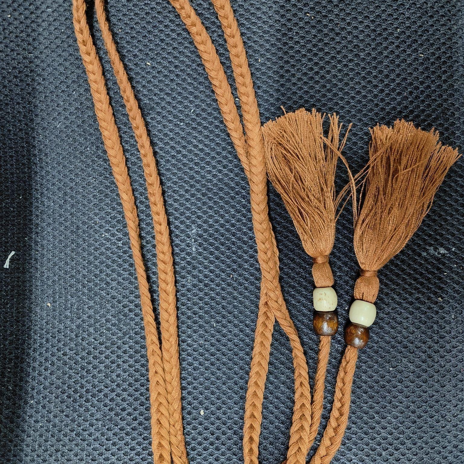 文艺范棉绳编织腰链配裙子女士长款打结腰带流苏装饰窄款腰链女