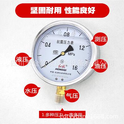 红旗远传压力表YTZN-150抗震不锈钢压力表0.16MPA油气压表1.6精度