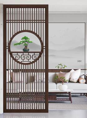 定制全新中国风入口大厅客厅隔断实木格栅屏风背景墙现代简单网格
