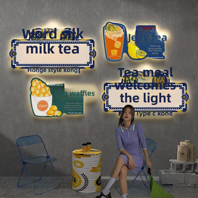 港式茶挂画发光港式冰屋奶茶餐厅冰冻柠檬鱼蛋茶餐厅墙壁Led装饰
