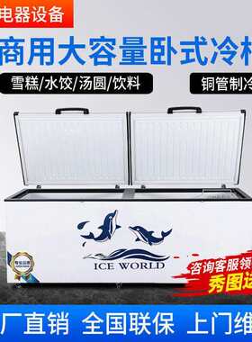商用大容量卧式铜管冰柜冷藏冷冻双温展示柜家用保鲜速冻冷柜带锁
