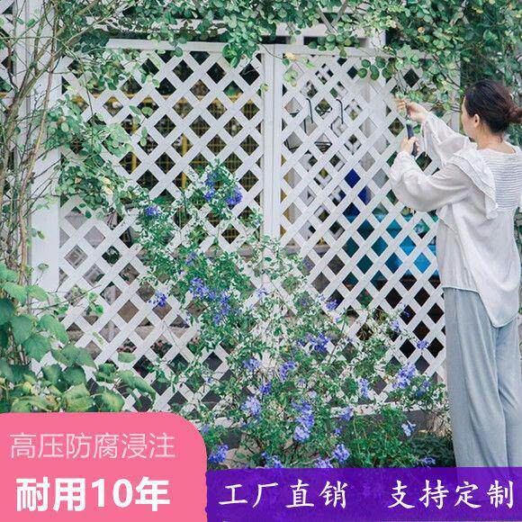 爬藤花壁挂网架网格栏杆片白色室外护阳台防腐木栅栏隔断花架围栏