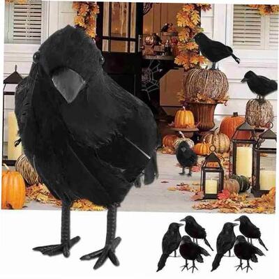 1pc Halloween Black Crow Model Simulation Fake Bird Animal
