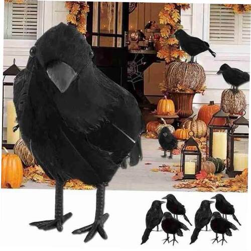 1pc Halloween Black Crow Model Simulation Fake Bird Animal
