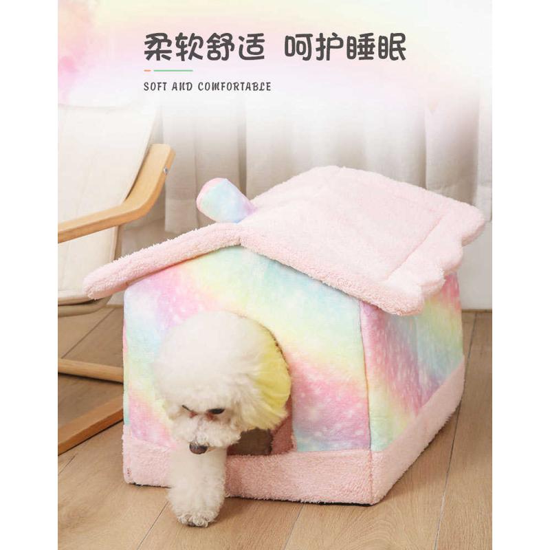 宠尔呢封闭保暖舒适窝毛绒印花宠物窝多规格可拆洗宠物屋厂家直供