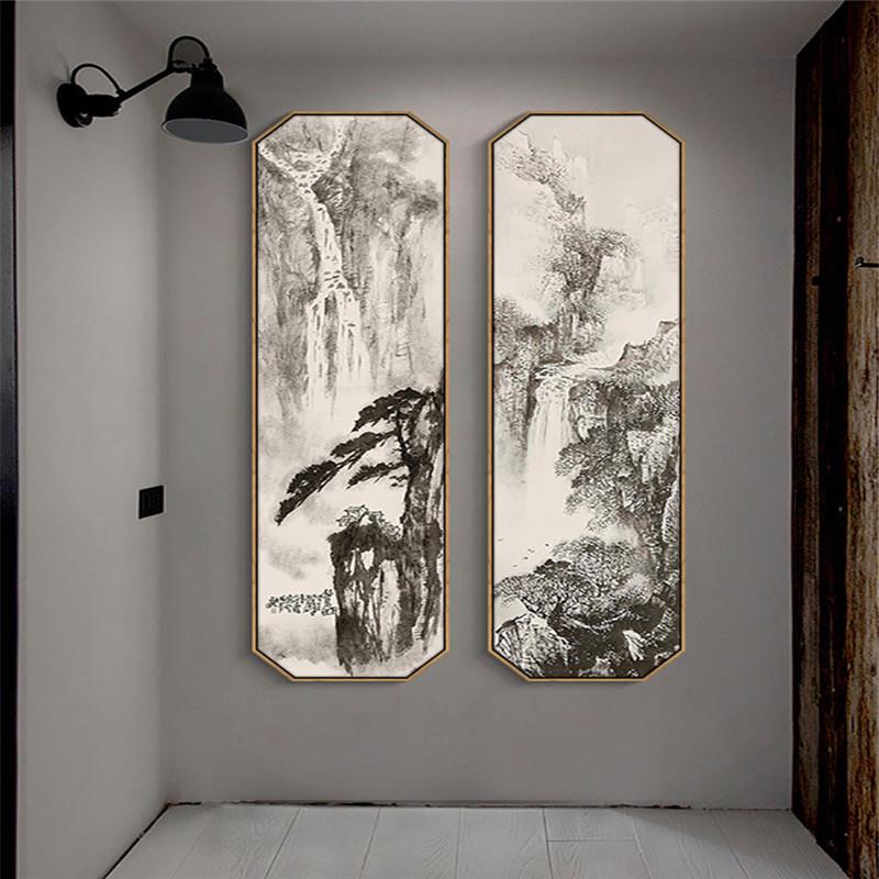 中式客1厅中堂装饰画水墨山水新风景挂画联书房玄关四壁画画八边