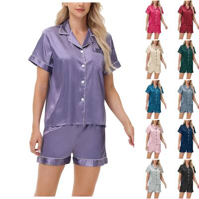 Pajamas Women Sleeve Sleepwear Button Loungewear 2 Pjs
