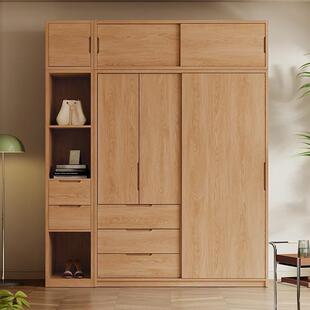 Mt全实木橡木推拉门衣柜家用卧室原木风现代简约儿童衣橱趟门挂衣