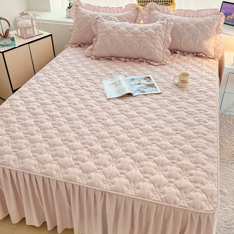 三件套5m1防滑水洗米1裙棉床床.单件.防尘纯色8夹席梦思棉床罩套