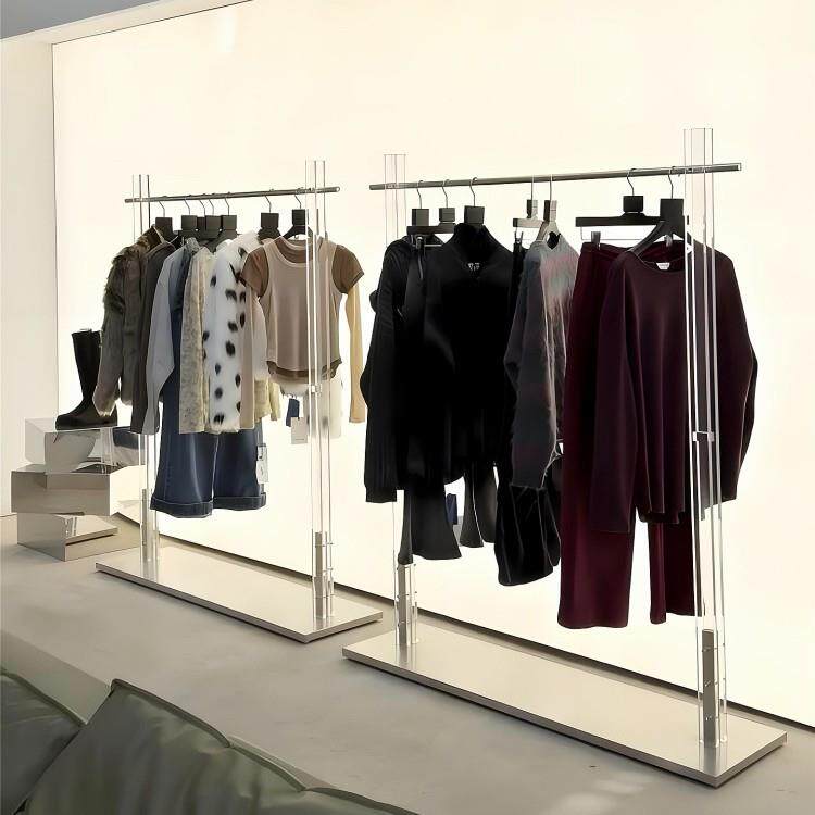 女装店亚克力展示架陈列架落地式中岛架不锈钢衣架侧挂服装店货架