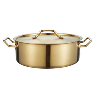 不锈钢鸳鸯锅带盖直型清汤锅金色汤锅商用火锅加厚大容量火锅盆