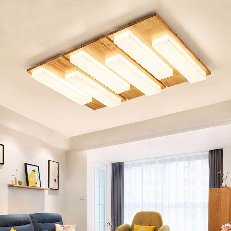 日式客厅灯简约长方形北欧LED吸顶灯原木灯具餐厅卧室灯主灯