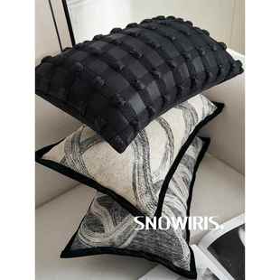 轻黑白经典 色沙腰枕客厅发长方形艺几何图腰术靠CWL办公室车载护