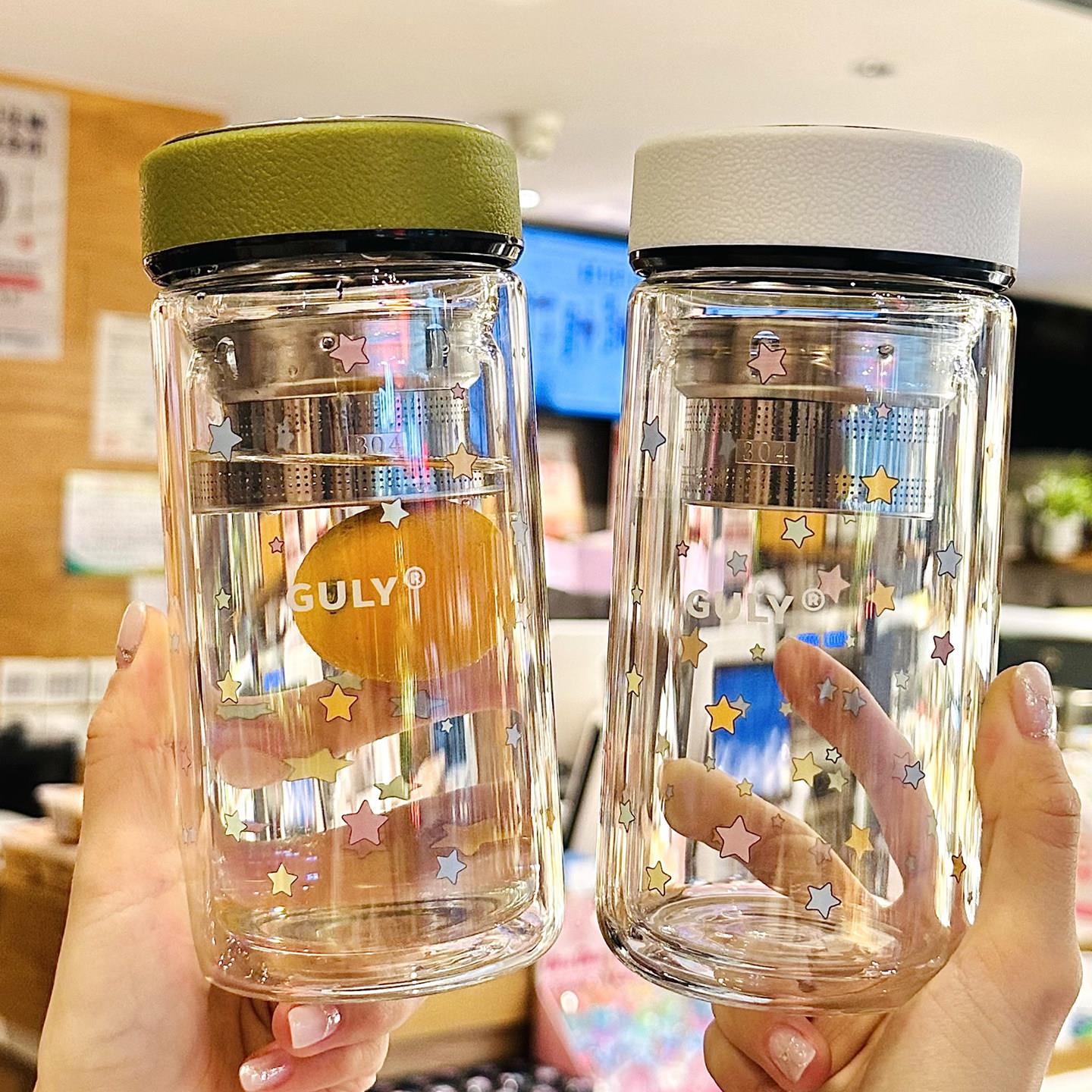 杯子2025新款女高颜值双层玻璃水杯耐高温茶水分离泡茶杯便携可爱