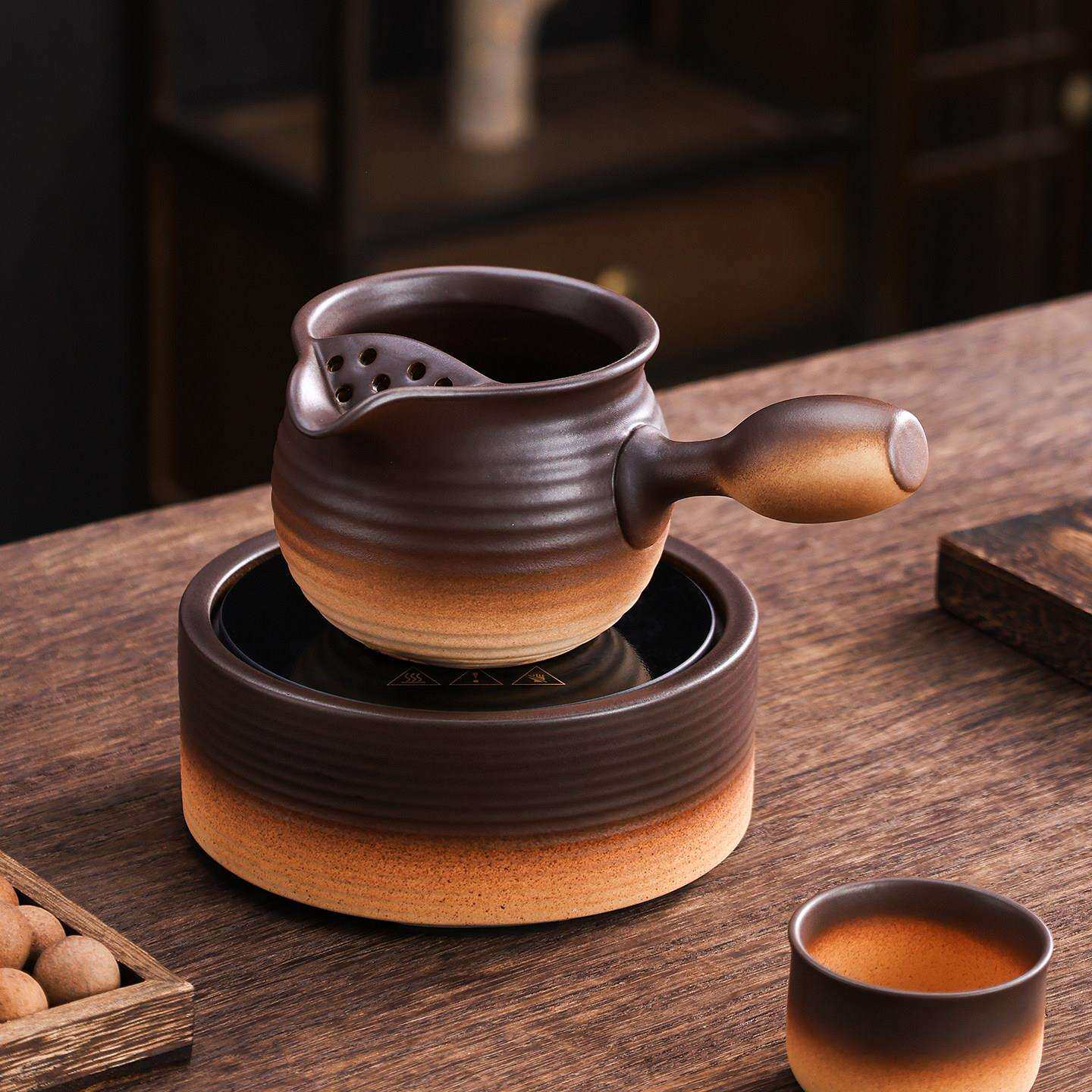 潮柴YH-G02烧渐变砂铫壶电州热手工侧把煮茶器家用烧水电陶炉茶炉