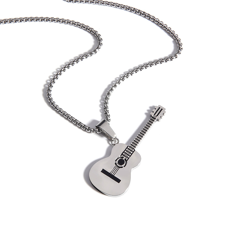 饰品欧美嘻哈不锈钢吉他吊坠街头经典钛钢项链女一件代发