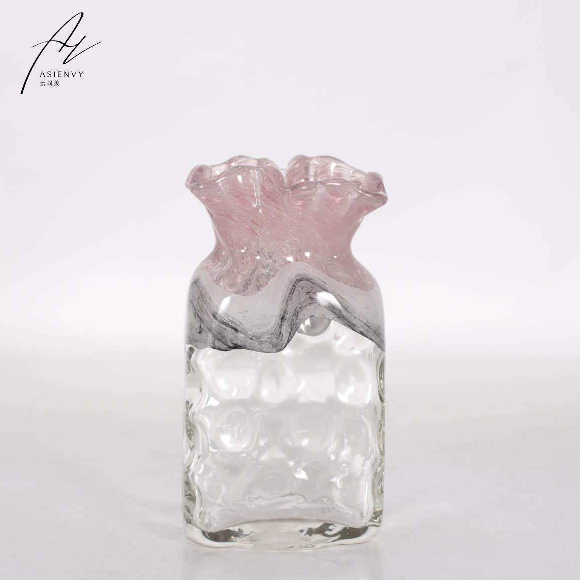 北欧粉色水墨山水冰裂渐变手工玻璃花瓶样板房客厅餐桌卧室插花器,家居饰品,花瓶,淘宝优惠券,粉丝福利购,淘宝优惠卷