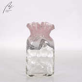 北欧粉色水墨山水冰裂渐变手工玻璃花瓶样板房客厅餐桌卧室插花器