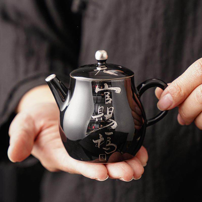 宋瑜鎏银陶瓷茶壶带茶滤手绘中式釉上彩茶具家用泡茶器厂家直销