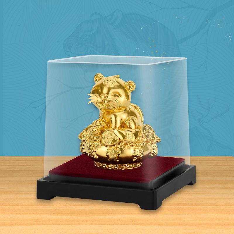 金虎送财虎年招财小摆件金箔工艺品摆件聚财金虎小雕像桌面装饰品