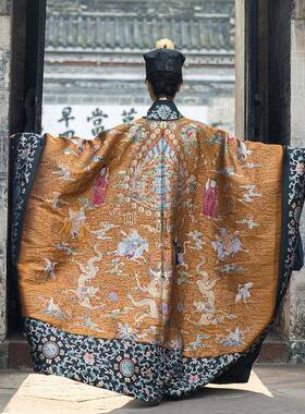 浮织织锦道袍道士服复原四圣法衣清和赋汉服连衣裙红色蓝色