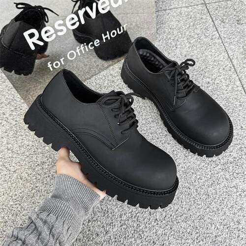 大头德比鞋男高级感英伦圆头厚底增高皮鞋9266-K