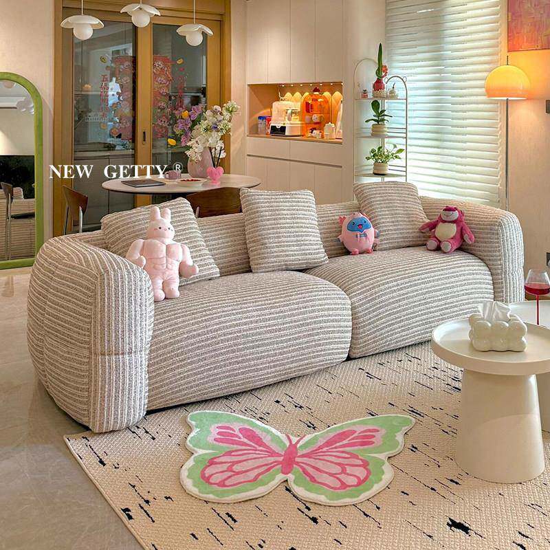 法式奶油风布艺沙发小户型客厅覆古三人位直排棉麻新款大白沙发