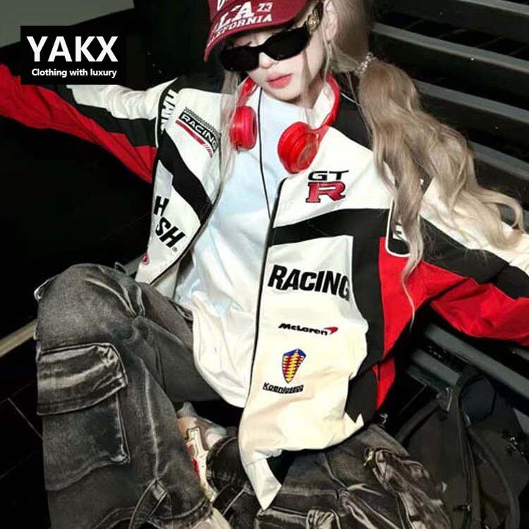 高级感赛车服外套男女士春秋季2026新款情侣拼色机车服夹克骑行服