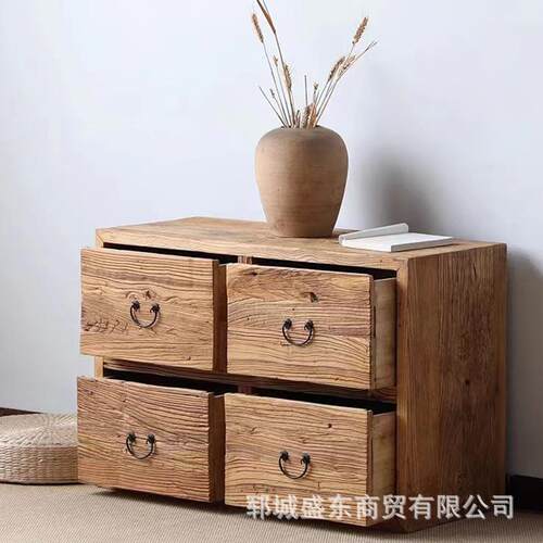 复古怀旧中式老榆木斗柜抽屉式落地收纳柜卧室床头柜收纳小矮柜