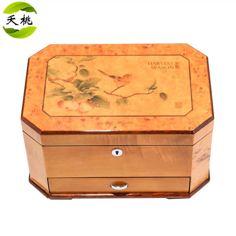 新款夭桃（饰品）实艺术大师钢琴制烤漆木质首饰盒木珠宝收纳盒带