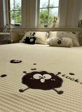 ins黑色刺绣小煤球华夫格床笠款夏凉席三件套空调席1.5m1.8冰凉感