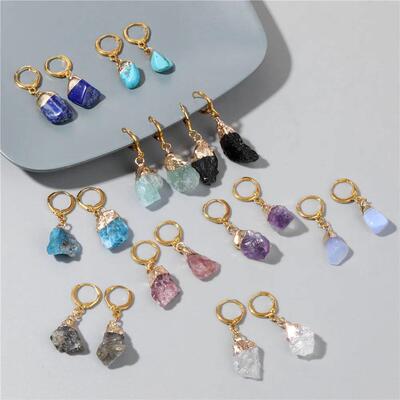 Natural Irregular Raw Stone Earrings Amethysts Apatite